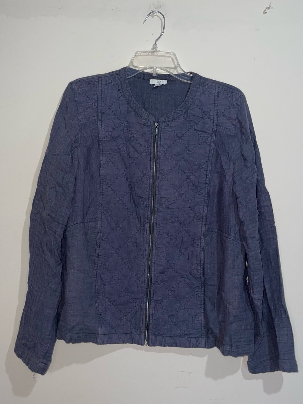 J. Jill Cool Grey Quilted Full Zip Up L Jacket Cotton Elegant Old Money